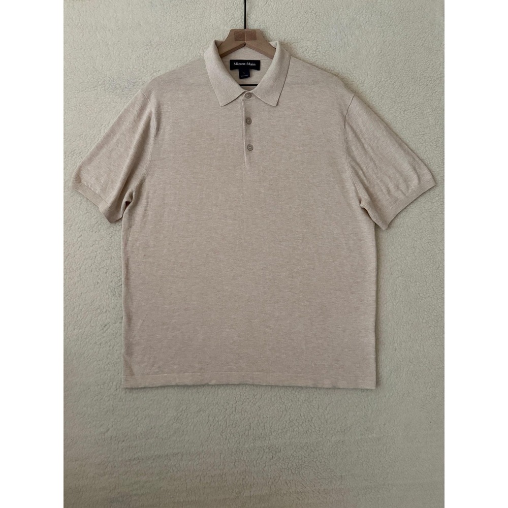 Mizzen+Main Polo Shirt Mens Large Beige Solid Cotton Blend TSW33-OAH Lightweight